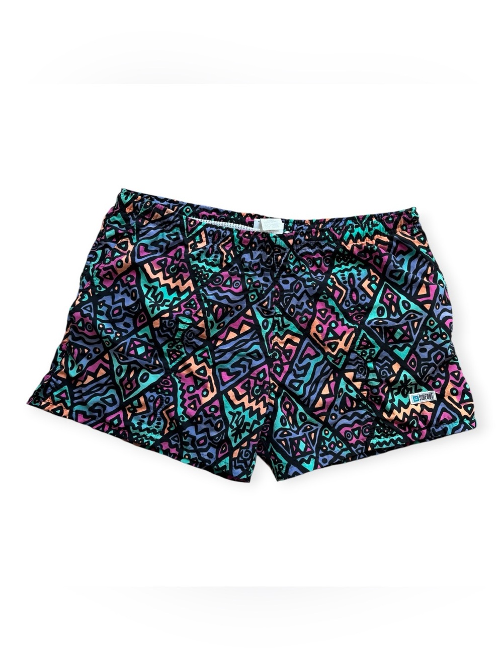 90s Vtg Sideout Volleyball Shorts Large Purple Red Green Tribal Retro Surfing